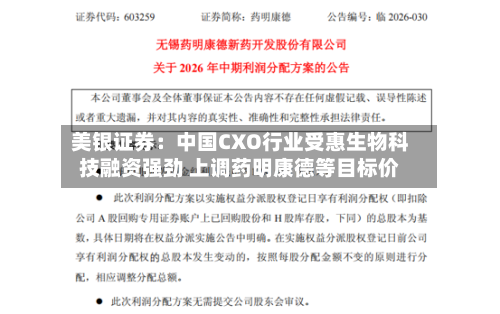 美银证券：中国CXO行业受惠生物科技融资强劲 上调药明康德等目标价-第1张图片