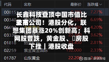 长鑫科技登顶中国市值比较高上市公司！港股分化，联想集团暴涨20%创新高；科网股普跌	，黄金股、內房股下挫｜港股收盘-第2张图片